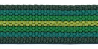 Tassenband 25 mm streep donker groen/grasgroen/geel EXTRA STEVIG (ca. 5 m)
