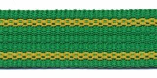Tassenband 25 mm streep groen/geel EXTRA STEVIG (ca. 5 m)