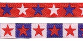 Rood sierband met blauwe en witte sterren 2-zijdig 12 mm (ca. 22 m)