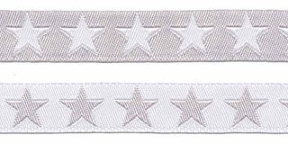 Grijs sierband met witte sterren 2-zijdig 12 mm (ca. 22 m)