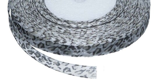 Panterprint organza lint grijs 13 mm (ca. 45 m)