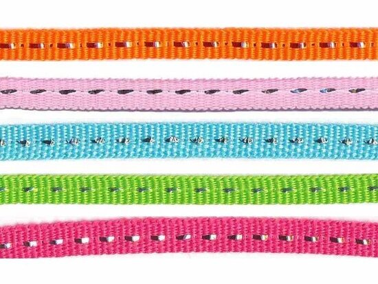 MIX frisse zomerkleuren grosgrain/ribsband met zilverkleurig draad 7 mm (5 x ca. 10 m)