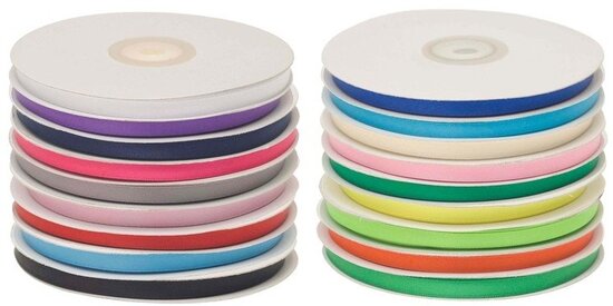 Set: 18 kleuren 7 mm satijnband (ca. 540 m)
