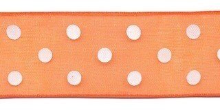 Oranje met witte stippen organza lint 25 mm (ca. 45 m)