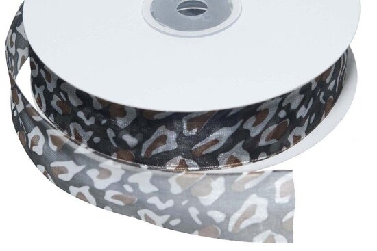 Panterprint organza lint zwart 25 mm (ca. 45 m)