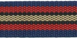 Tassenband 30 mm streep donker blauw/rood/zwart/zand STEVIG (ca. 5 m)