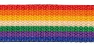 Tassenband 25 mm regenboog streep rood/oranje/geel/wit/groen/paars/blauw STEVIG (ca. 5 m)