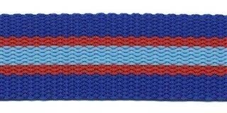 Tassenband 25 mm streep kobalt blauw/rood/licht blauw STEVIG (ca. 5 m)