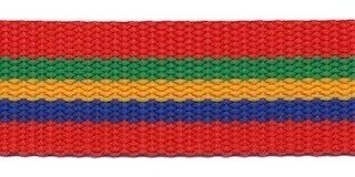Tassenband 25 mm streep rood/groen/geel/blauw STEVIG (ca. 5 m)