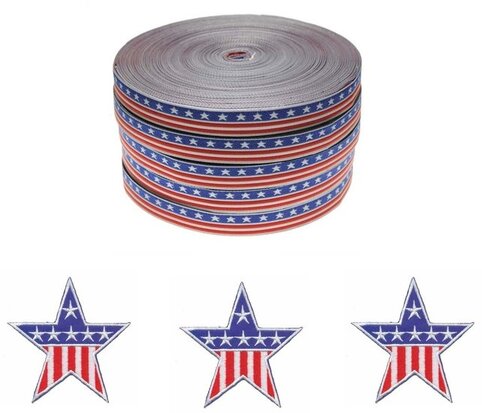 Set Stars & Stripes applicaties (15 stuks) en sierband 12 mm (ca. 22 m)