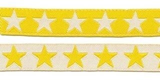 Geel sierband met witte sterren 2-zijdig 12 mm (ca. 22 m)