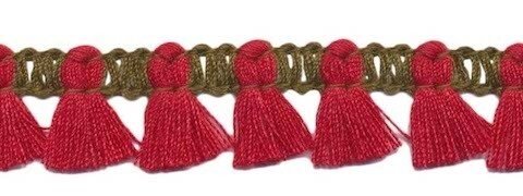 Band met kwastjes donker groen-bordeaux rood 15 mm (ca. 16 meter)