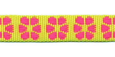 Tassenband 15 mm bloem geel/roze (ca. 5 m)