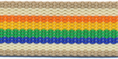 Tassenband 30 mm streep zand/creme/oranje/geel/groen/blauw (ca. 5 m)