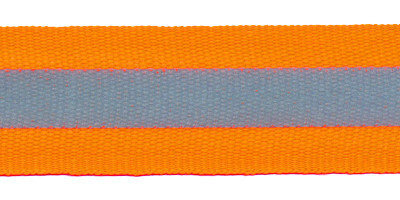 Fluoriserend oranje grosgrainband met reflectiestreep 25 mm (ca. 10 meter)