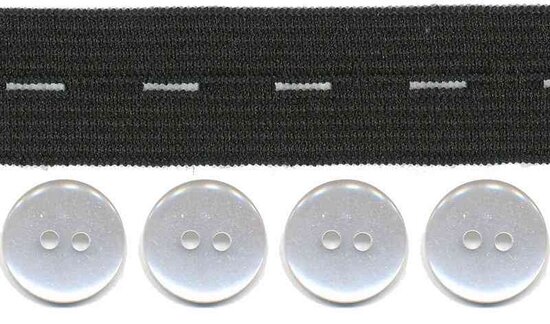 Zwart knoopsgatenelastiek (20 mm) en knopen (16 mm)