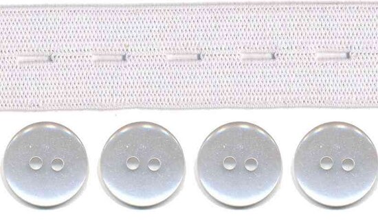 Wit knoopsgatenelastiek (20 mm) en knopen (16 mm)