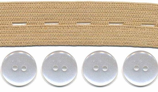 Huidkleur knoopsgatenelastiek (20 mm) en knopen (16 mm)