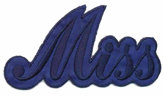 Opstrijkbare applicatie 'Miss' blauw (5 stuks)