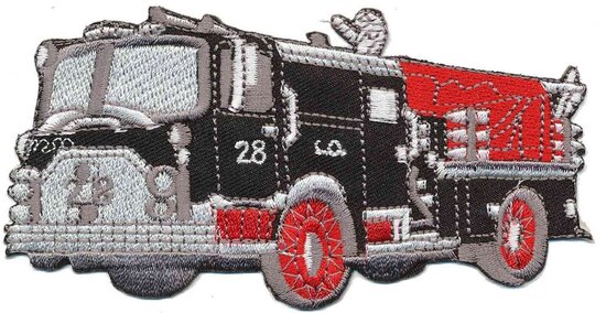 Opstrijkbare applicatie brandweerauto zwart (5 stuks)