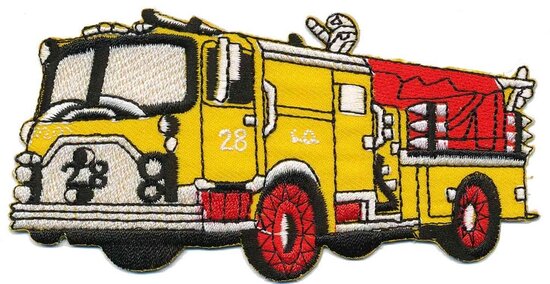 Opstrijkbare applicatie brandweerauto geel (5 stuks)