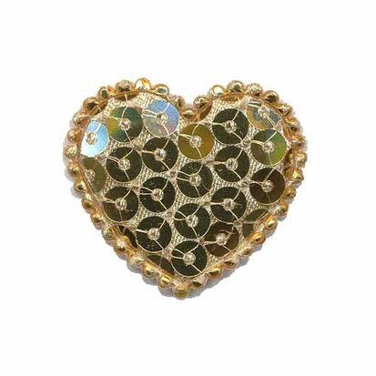 Applicatie hart met pailletten goud middel 35 x 30 mm (10 stuks)