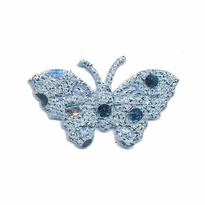 Applicatie glitter vlinder blauw 40 x 25 mm (ca. 25 stuks)