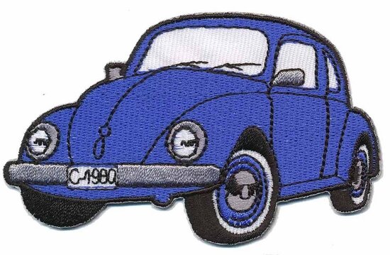 Opstrijkbare applicatie auto 'VW Kever' blauw (5 stuks)