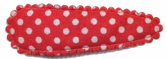 Haarknip met haarkniphoesje rood met witte stip / polkadot 5 cm (10 stuks)