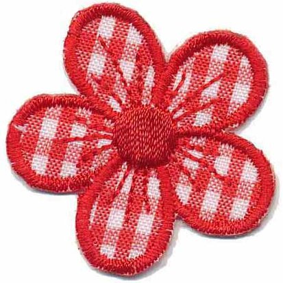 Applicatie geruite bloem rood 40 mm (10 stuks)