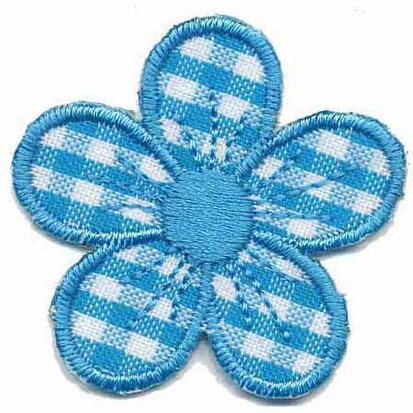 Applicatie geruite bloem aqua 40 mm (10 stuks)