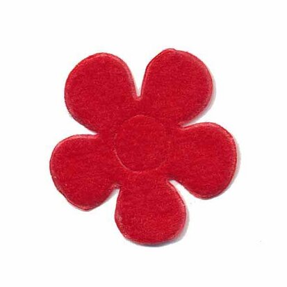 Applicatie bloem rood met witte stippen satijn middel 35 mm (ca. 25 stuks)