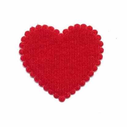 Applicatie hart rood met witte stippen satijn middel 35 x 30 mm (ca. 25 stuks)