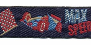 Donker blauw-rood-grijs race auto sierband 25 mm (ca. 22 m)