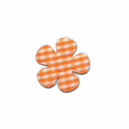 Applicatie geruite bloem oranje-wit klein 20 mm (ca. 25 stuks)