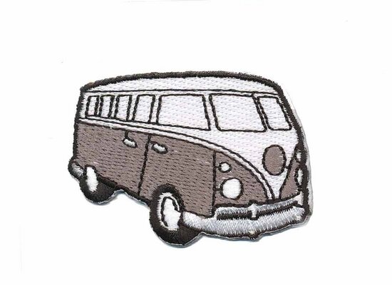 Opstrijkbare applicatie 'VW bus' grijs klein (5 stuks)