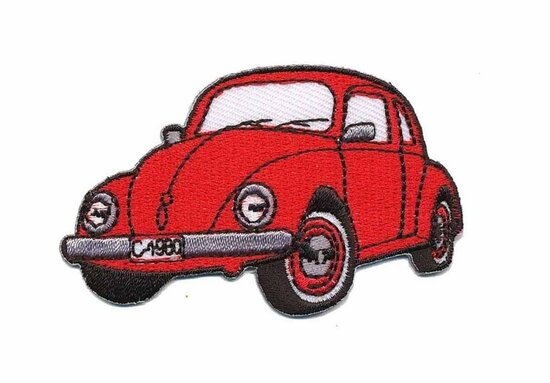 Opstrijkbare applicatie auto 'VW Kever' rood klein (5 stuks)