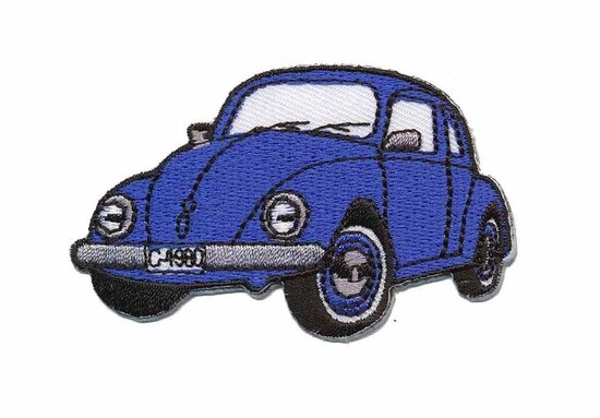 Opstrijkbare applicatie auto 'VW Kever' blauw klein (5 stuks)