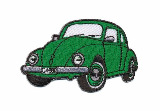 Opstrijkbare applicatie auto 'VW Kever' groen klein (5 stuks)