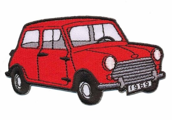 Opstrijkbare applicatie auto 'Mini' rood (5 stuks)