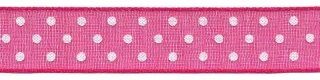 Fuchsia met witte stippen organza lint 13 mm (ca. 45 m)