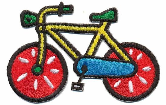 Opstrijkbare applicatie fiets geel met rode wielen (5 stuks)