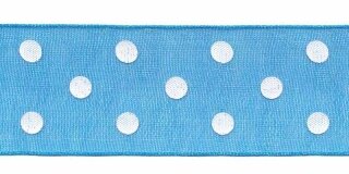 Aqua met witte stippen organza lint 25 mm (ca. 45 m)