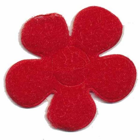 Applicatie bloem rood met witte stippen satijn groot 45 mm (ca. 25 stuks)