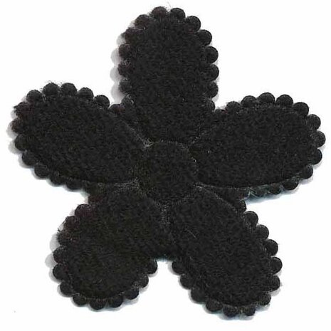 Applicatie bloem zwart fluweel groot 45 mm (ca 25 stuks)