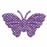 Applicatie glim vlinder paars met zilveren stippen groot 45 x 30 mm (25 stuks) Applicatie glim vlinder paars met zilveren stippen groot 45 x 30 mm (25 stuks)