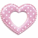 Applicatie open hart roze met witte stippen groot 50 x 40 mm (ca. 25 stuks) Applicatie open hart roze met witte stippen groot 50 x 40 mm (ca. 25 stuks)