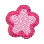 Applicatie bloem roze met witte stippen en fuchsia randje groot (10 stuks) Applicatie bloem roze met witte stippen en fuchsia randje groot (10 stuks)