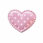 Applicatie hart roze met witte stippen satijn middel 35 x 30 mm (ca. 25 stuks) Applicatie hart roze met witte stippen satijn middel 35 x 30 mm (ca. 25 stuks)