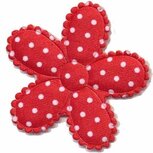 Applicatie bloem rood met witte stippen satijn groot 45 mm (25 stuks) Applicatie bloem rood met witte stippen satijn groot 45 mm (25 stuks)